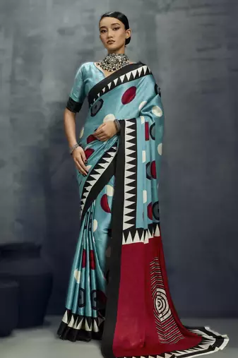 Modal satin ajrakh print saree – traditional handblock inspired ethnic wear for women