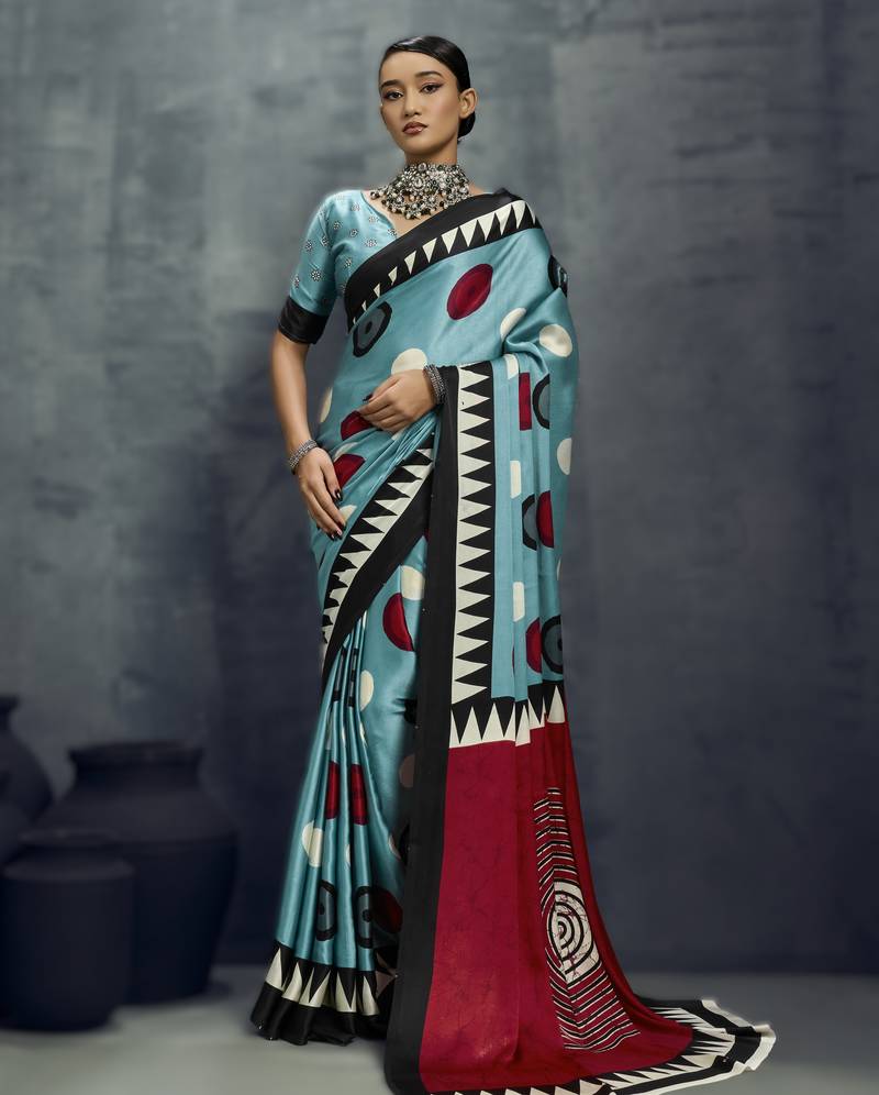 Modal satin ajrakh print saree – traditional handblock inspired ethnic wear for women