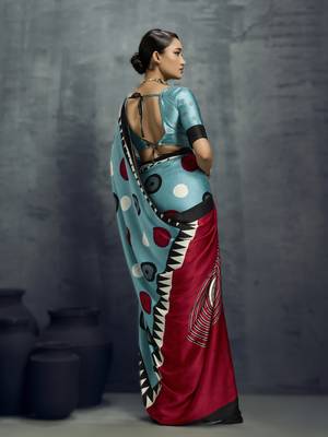Modal satin ajrakh print saree  handblock inspired ethnic wear for women 2