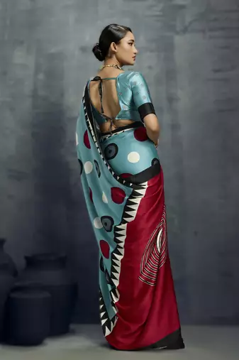 Modal satin ajrakh print saree  handblock inspired ethnic wear for women