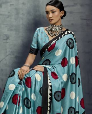 Modal satin ajrakh print saree  handblock inspired ethnic wear for women 3