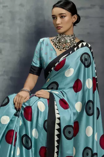Modal satin ajrakh print saree  handblock inspired ethnic wear for women