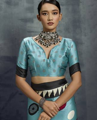 Modal satin ajrakh print saree  handblock inspired ethnic wear for women 4