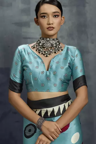 Modal satin ajrakh print saree  handblock inspired ethnic wear for women