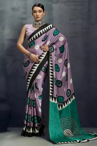 Modal satin ajrakh print saree – traditional handblock inspired ethnic wear for women