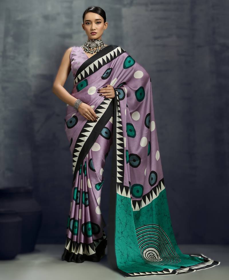 Modal satin ajrakh print saree – traditional handblock inspired ethnic wear for women