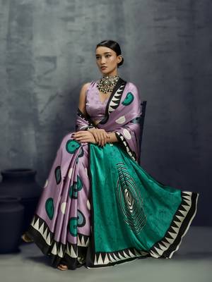 Modal satin ajrakh print saree  handblock inspired ethnic wear for women 2