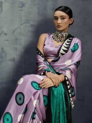 Modal satin ajrakh print saree  handblock inspired ethnic wear for women 4