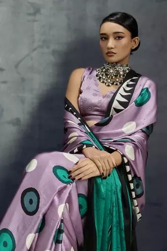 Modal satin ajrakh print saree  handblock inspired ethnic wear for women