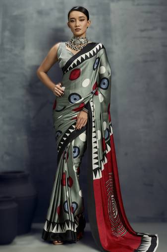 Modal satin ajrakh print saree – traditional handblock inspired ethnic wear for women