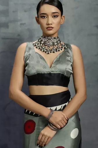 Modal satin ajrakh print saree  handblock inspired ethnic wear for women