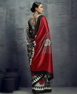 Modal satin ajrakh print saree handblock inspired ethnic wear for women 4