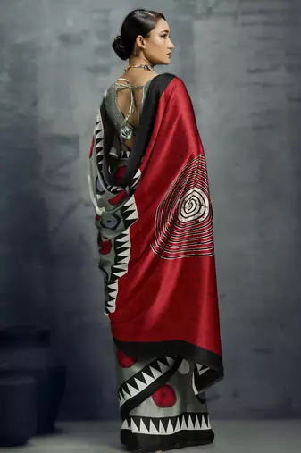 Modal satin ajrakh print saree  handblock inspired ethnic wear for women