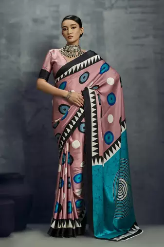 Modal satin ajrakh print saree – traditional handblock inspired ethnic wear for women
