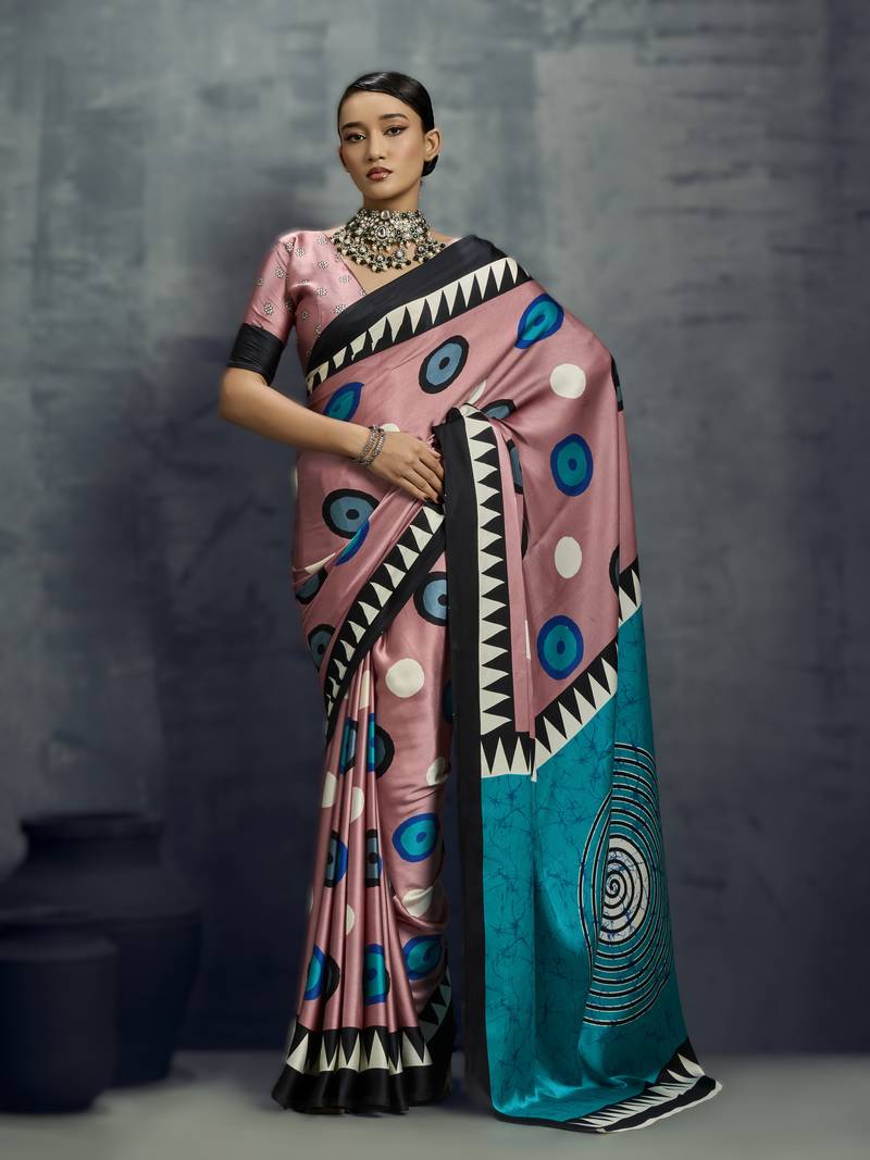Modal satin ajrakh print saree – traditional handblock inspired ethnic wear for women