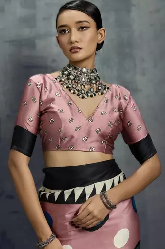 Modal satin ajrakh print saree  handblock inspired ethnic wear for women