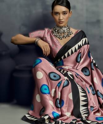Modal satin ajrakh print saree handblock inspired ethnic wear for women 3