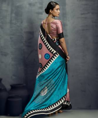 Modal satin ajrakh print saree handblock inspired ethnic wear for women 4