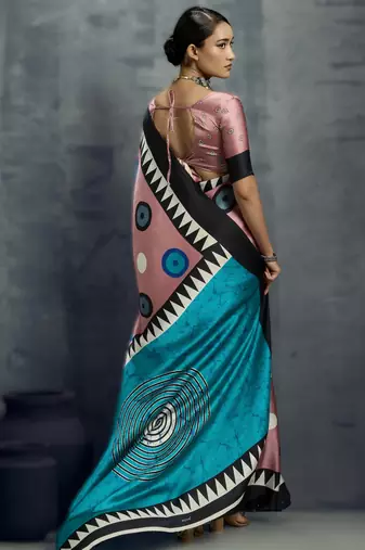 Modal satin ajrakh print saree  handblock inspired ethnic wear for women