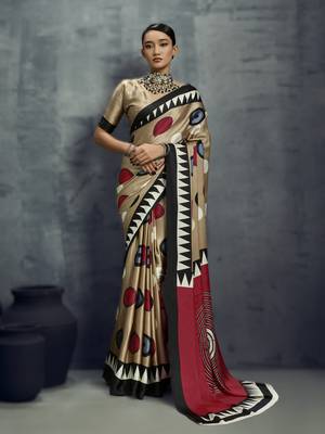 Modal satin ajrakh print saree  handblock inspired ethnic wear for women 1