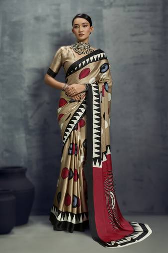 Modal satin ajrakh print saree     traditional handblock inspired ethnic wear for women