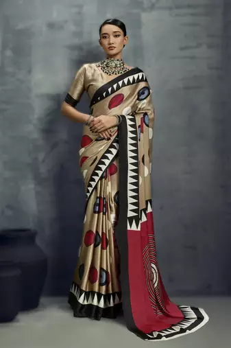 Modal satin ajrakh print saree – traditional handblock inspired ethnic wear for women
