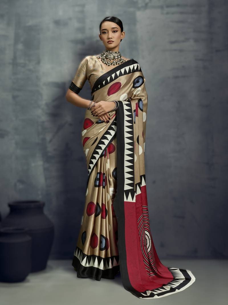 Modal satin ajrakh print saree – traditional handblock inspired ethnic wear for women