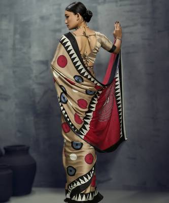 Modal satin ajrakh print saree  handblock inspired ethnic wear for women 2