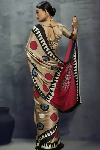 Modal satin ajrakh print saree  handblock inspired ethnic wear for women