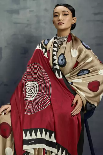 Modal satin ajrakh print saree  handblock inspired ethnic wear for women