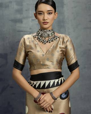 Modal satin ajrakh print saree  handblock inspired ethnic wear for women 4