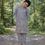 Grey color embroidery sequence work malai satin kurta payjama set