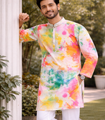 White color printed cotton kurta payjama set
