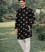 Black color mate copper sequence work parbon silk kurta payjama set