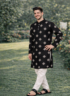 Black color mate copper sequence work parbon silk kurta payjama set 2