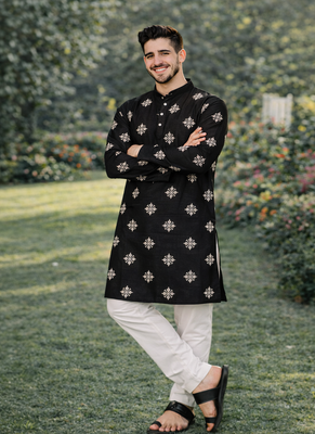 Black color mate copper sequence work parbon silk kurta payjama set 3