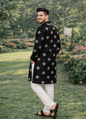 Black color mate copper sequence work parbon silk kurta payjama set 4