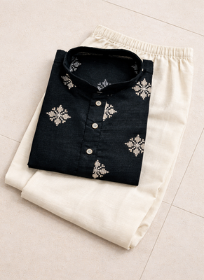 Black color mate copper sequence work parbon silk kurta payjama set 5