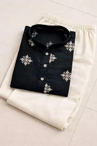 Black color mate copper sequence work parbon silk kurta payjama set