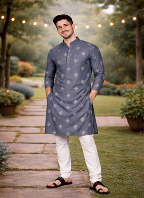 Grey color mate copper sequence work parbon silk kurta payjama set 1