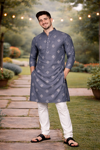 Grey color mate copper sequence work parbon silk kurta payjama set
