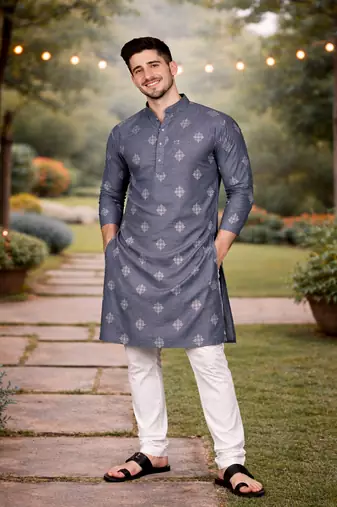 Grey color mate copper sequence work parbon silk kurta payjama set