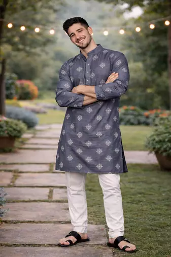 Grey color mate copper sequence work parbon silk kurta payjama set