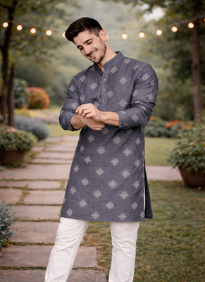 Grey color mate copper sequence work parbon silk kurta payjama set 3