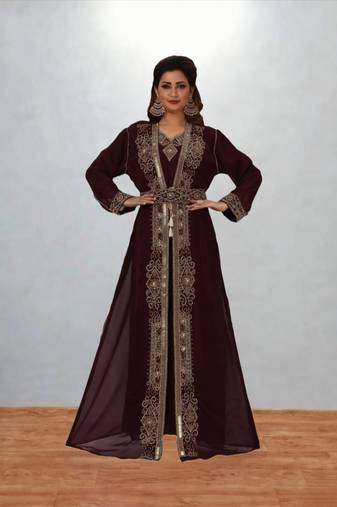 Luxurious Brown inner jacket With Gold Work Stitched Dress