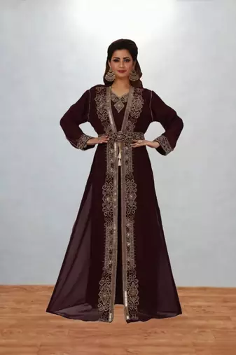 Luxurious Brown inner jacket With Gold Work Stitched Dress