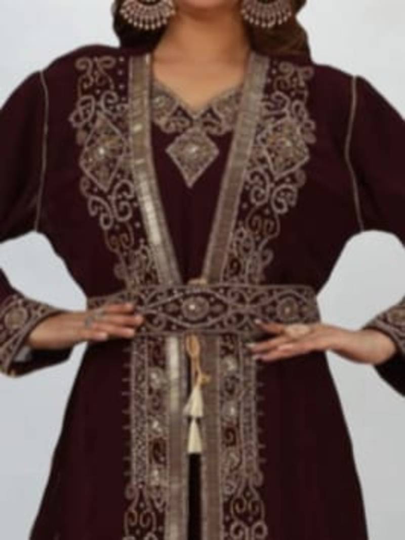 Luxurious Brown inner jacket With Gold Work Stitched Dress