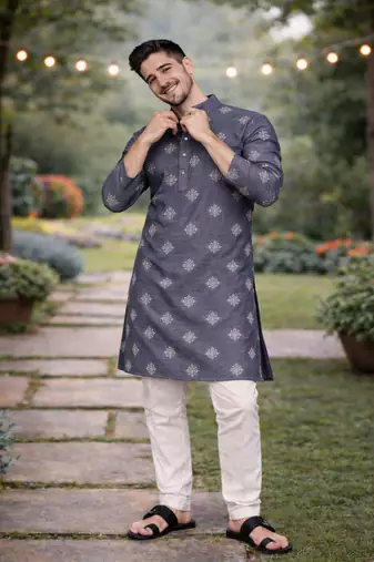 Grey color mate copper sequence work parbon silk kurta payjama set