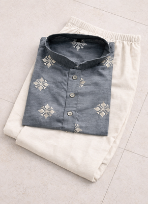 Grey color mate copper sequence work parbon silk kurta payjama set 5