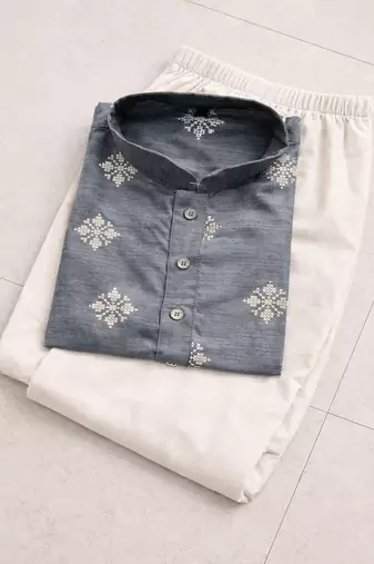 Grey color mate copper sequence work parbon silk kurta payjama set